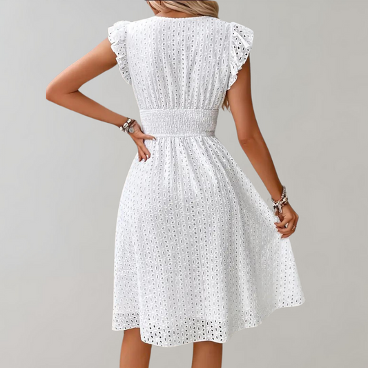 JO | elegant midi dress for women with gathered sleeves