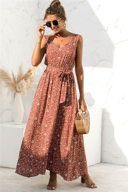 JO | Spring-summer dress with V-neck and leopard print lace