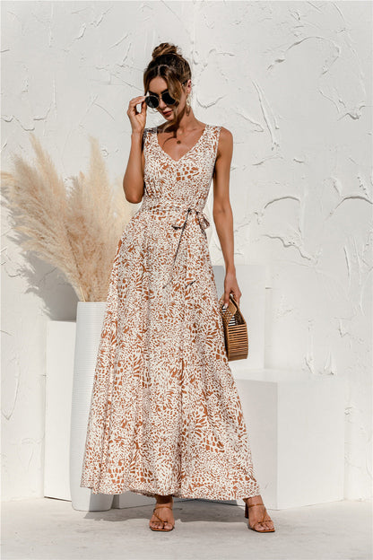 JO | Spring-summer dress with V-neck and leopard print lace