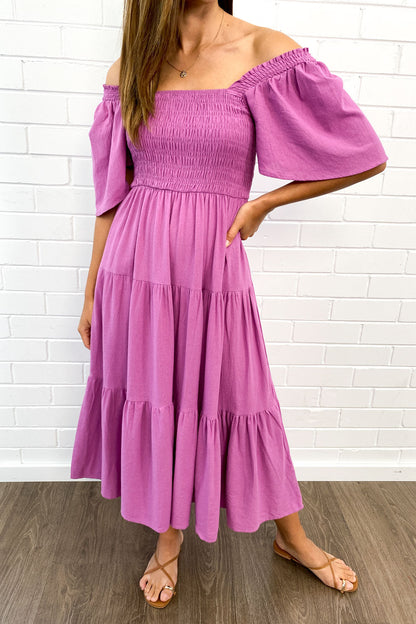 JO | Feminine off-shoulder midi dress