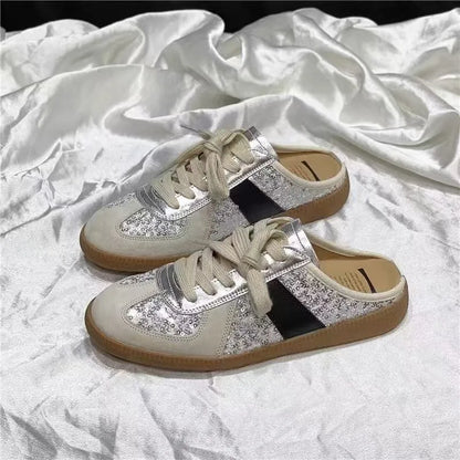 2025 new women's gold sequined closed toe sandals for outdoor wear versatile casual sports shoe style