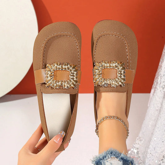 Women Flats Shoes 2025 New Large Size Flat Loafers Shoes Women Slip-on Square Head Breathable Fashion Shoes for Women