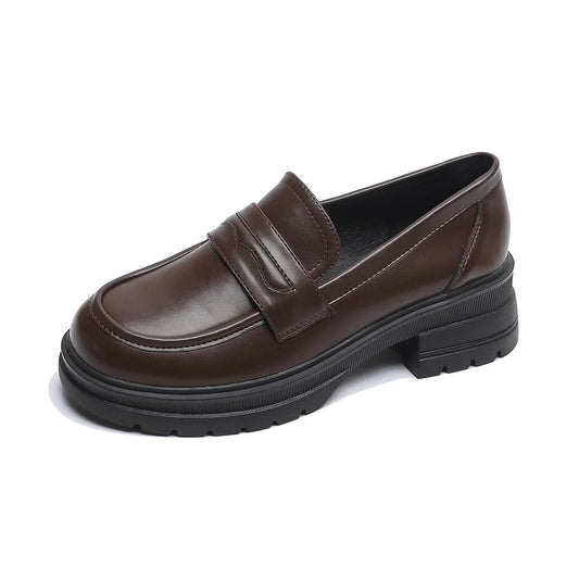 Platform Loafers Women's Shoes 2025 New Autumn Winter Vintage Leather Shoes with Thick Heels Soft Soles Single Shoes for Women