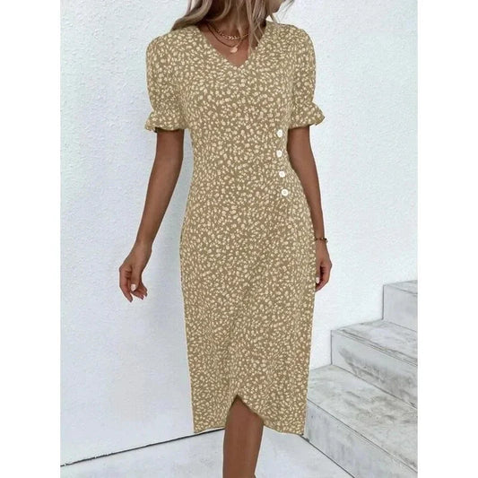 JO | Spring Floral Bodycon Midi Dress for Women V-Neck Long Sleeve
