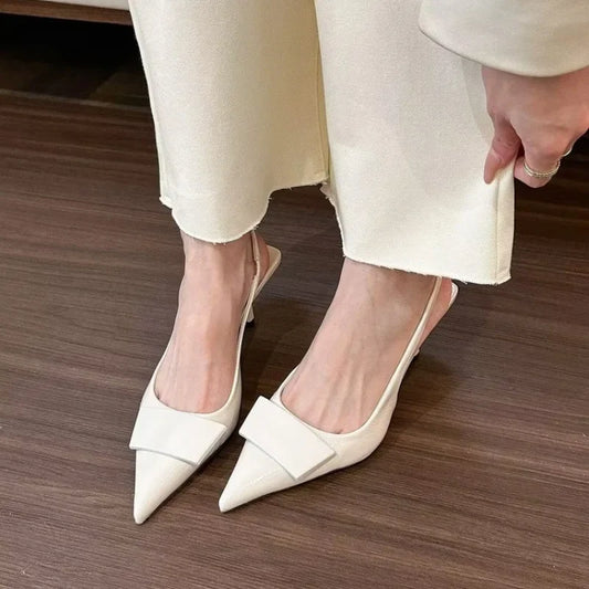 2025Womens Leather Slippers  Shoes Party Pumps  Summer Sandals  High Heel Slingback