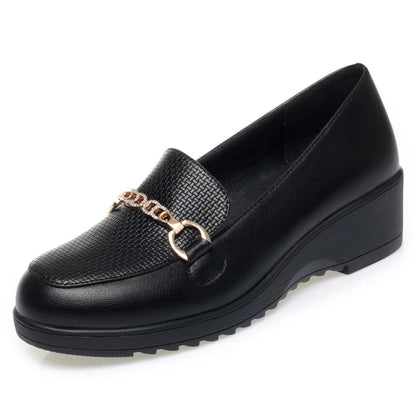 Spring Summer Women Loafers Flat Shoes Height Increasing Black Footwear Slip-on Moccasins Casual Wedge Soft Leather Shoes