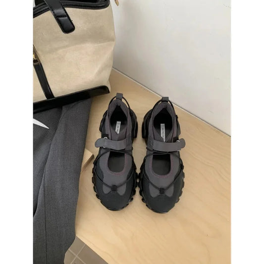 Mary Jane Shoes Women Loafers Thick Heel Ugly Cute Big Head Sandals Women's Mesh Slip-On Shoes Comfortable Women Casual Shoes