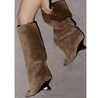 2025 New Peep Toe Long Boots Summer Thick High Heels Women's Knee Boots Large Size Shoes Ladies Slip-on Strange Heels Cool Boots