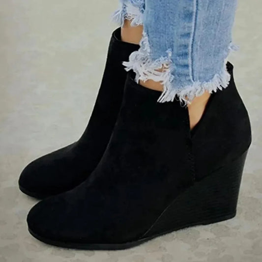 Leopard Ankle Boots Lace Up Footwear Platform High Heels Boots Solid Color Pointed Toe Design Comfortable Women Boots Size 35-43