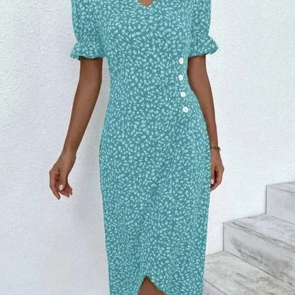 JO | Spring Floral Bodycon Midi Dress for Women V-Neck Long Sleeve