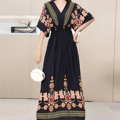 JO | Boho maxi dress with floral print and kimono sleeves