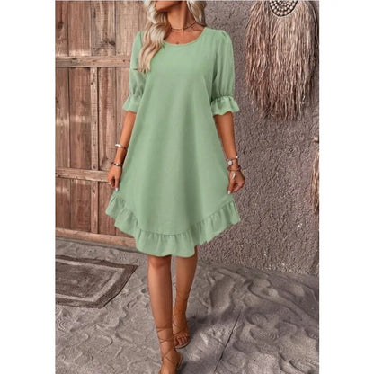 JO | Solid Color Casual Loose Short Dresses For Women Summer A-Line Midi Dress