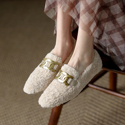 2024 New Women Ballet Flat Shoes for Women Round Toe Chunky Heel Shoes Retro Low Heel Shoes Keep Warm Flats