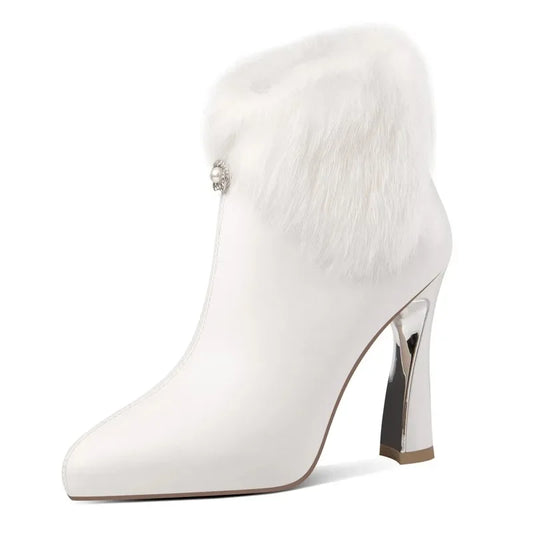 Women's Shoes 2024 Ankle Women's Boots Elegant Modern Boots Women Sewing Pointed Toe High Heels Pearl Front Zip Shoes Ladies