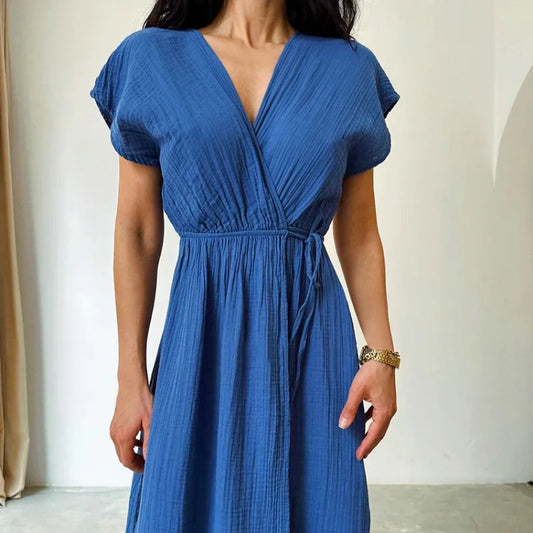 JO | Maxi dress with V-neck and short sleeves
