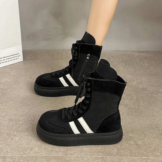 CRLAYDK Fashion Women's High Top Casual Shoes Comfortable Ankle Lace Up Walking Boots Leather Winter Sneakers for Ladies
