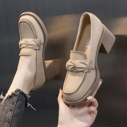 2024 Women's Heeled Mary Jane Shoes Women's High Heels Black Chunky Heel Office Loafers High Heels Spring Autumn Women's Shoes