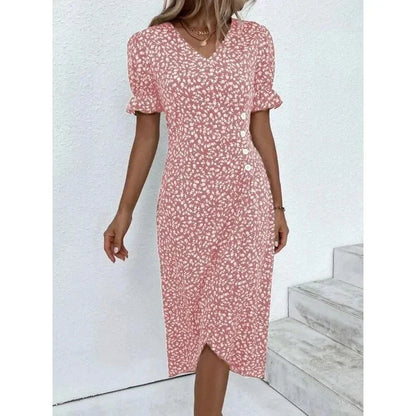 JO | Spring Floral Bodycon Midi Dress for Women V-Neck Long Sleeve