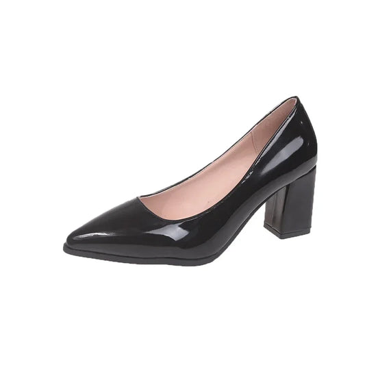 Autumn Shallow Basic Women's High Heels Solid Casual Shoes Ladies Fashion Office Slip-on Pumps Pointed Toe Square Heels Women