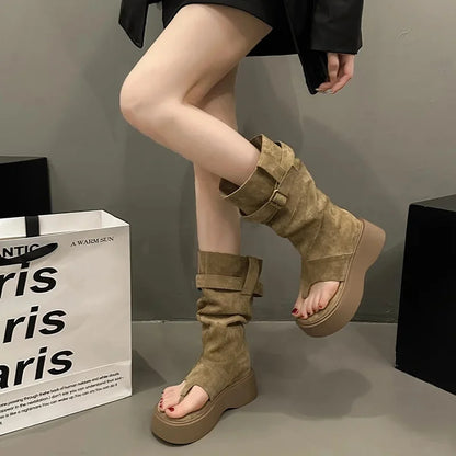 Women's Summer Bohemian Platform Sandals High Heels Trendy Leggings Boots Synthetic Inner Material Polyurethane Sole