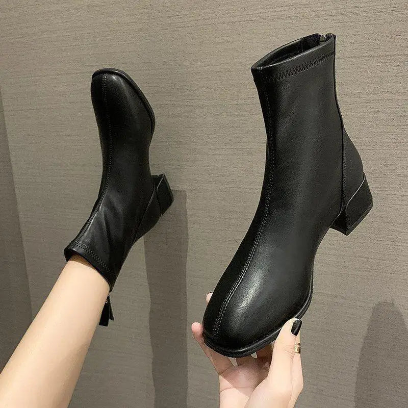 2023 Winter Warm Women Boots Fashion Zippers Thick High Heels Shoes Women Plush Ankle Boots Street Style White Ladies Short Boot
