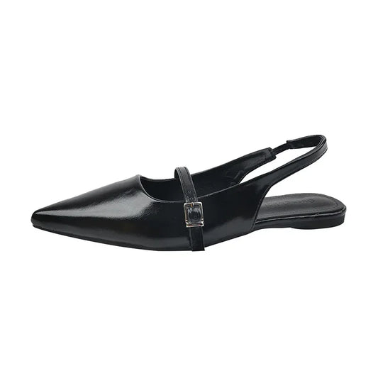 French Flat Black Baotou Sandals Fairy Shoes 2025 New Spring and Summer Pointy Diamond Temperament Single Shoes Zapatos De Mujer