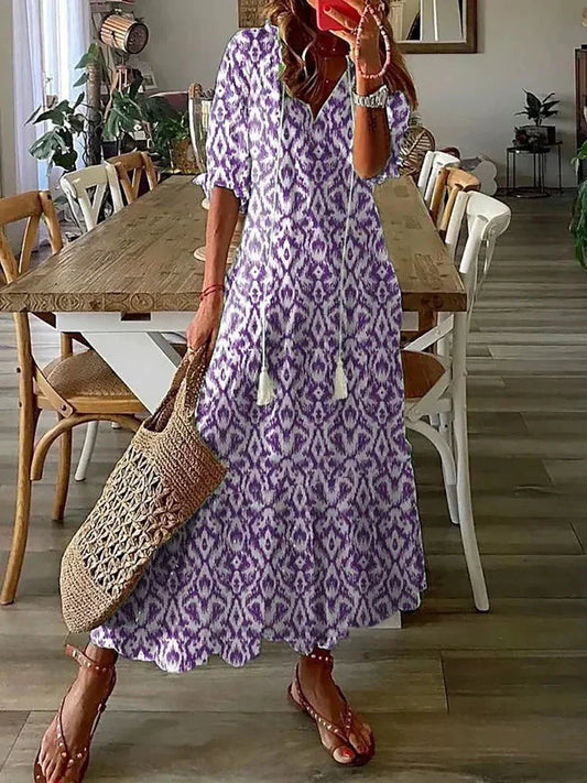 JO | Boho patterned midi dress with short sleeves