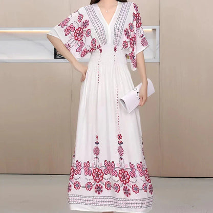 JO | Boho maxi dress with floral print and kimono sleeves