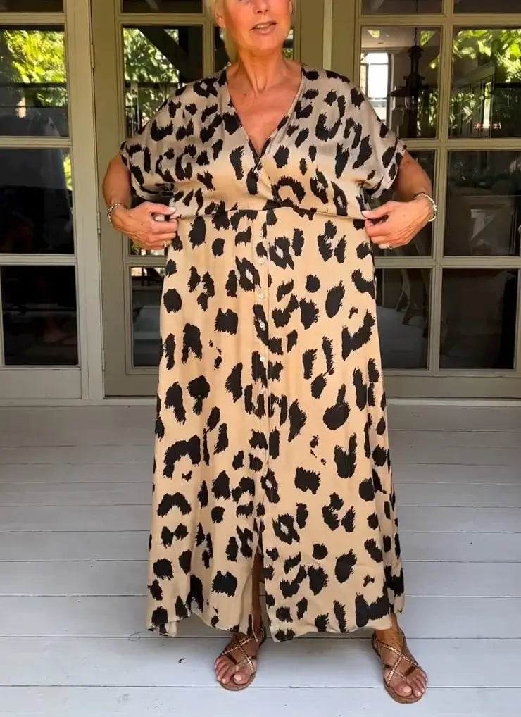 JO | Maxi dress with leopard print and V-neckline