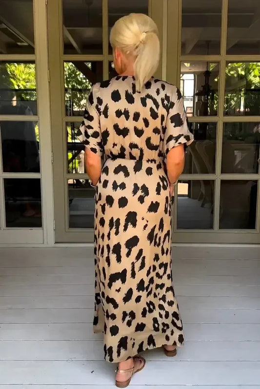 JO | Maxi dress with leopard print and V-neckline