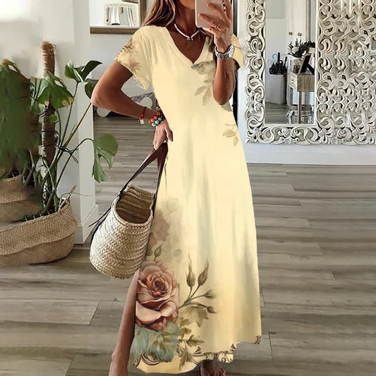 JO | Sunflower Print Floral Graphic Dresses for Women Plus Size Elegant Midi Dress