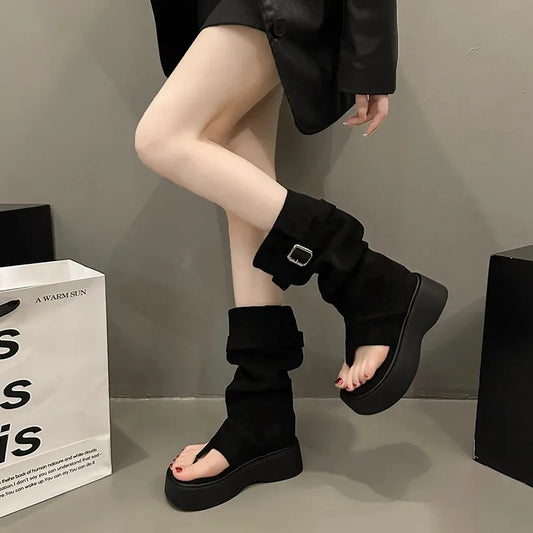 Women's Summer Bohemian Platform Sandals High Heels Trendy Leggings Boots Synthetic Inner Material Polyurethane Sole