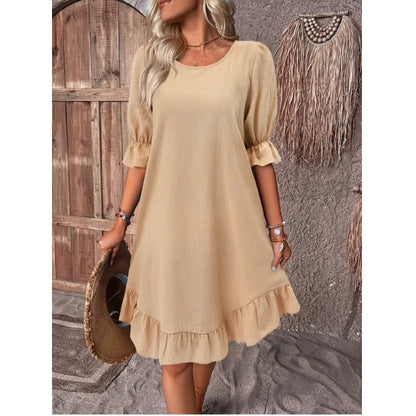 JO | Solid Color Casual Loose Short Dresses For Women Summer A-Line Midi Dress