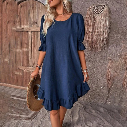 JO | Solid Color Casual Loose Short Dresses For Women Summer A-Line Midi Dress