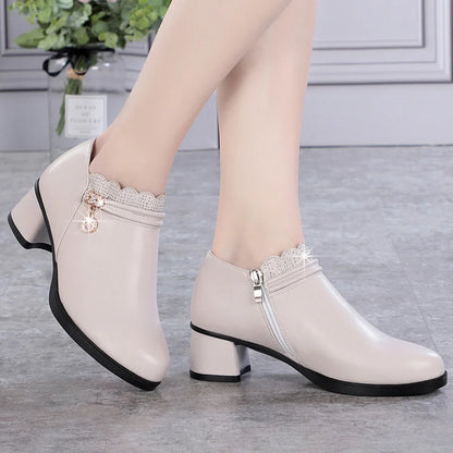 Solid Spring Autumn Women Fashion Pumps Thick High Heels Soft Comfortable Mam Zip Shallow Women Shoes