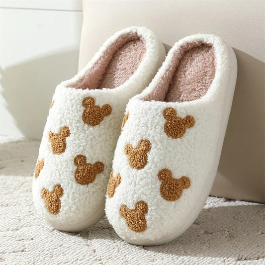 Cute Women Slippers Winter Men Home Cartoon Plush Sandals Couple Warm Cotton Flat Shoes Fluffy Cozy Home Comfy Shoes for Ladies