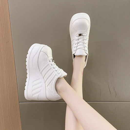 Women's Pumps New Spring Autumn 2022 Fashion Round Head High Heels Slope Heel Shoes Lace-Up Leisure Shoes Women Zapatillas Mujer