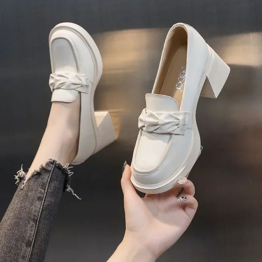 2024 Women's Heeled Mary Jane Shoes Women's High Heels Black Chunky Heel Office Loafers High Heels Spring Autumn Women's Shoes