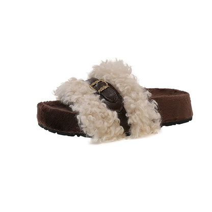 Super popular women's furry slippers, autumn and winter  outer-wear, internet-famous curly fur thick-soled slip-on sandals