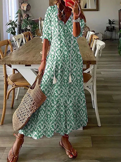 JO | Boho patterned midi dress with short sleeves