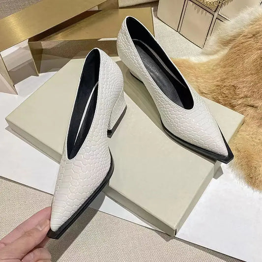 Women Mid Heels Shoes Platform Chunky Sandals 2023 Autumn New Trend Pointed Toe Shallow Shoes Pumps Dress Casual Mujer Zapatos