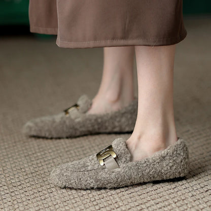 2024 New Women Ballet Flat Shoes for Women Round Toe Chunky Heel Shoes Retro Low Heel Shoes Keep Warm Flats