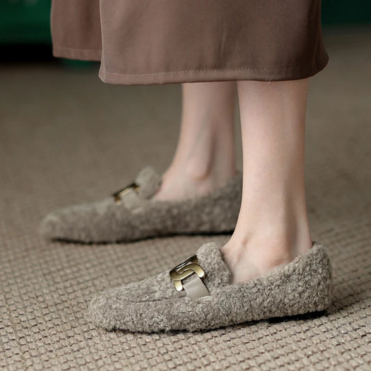 2024 New Women Ballet Flat Shoes for Women Round Toe Chunky Heel Shoes Retro Low Heel Shoes Keep Warm Flats