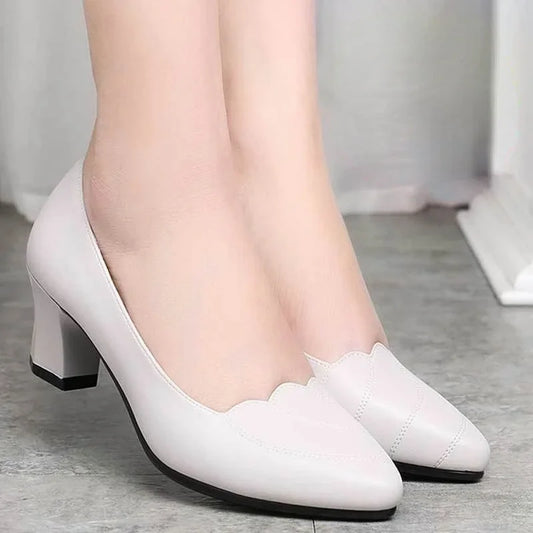 Spring Autumn High Heels for Women British Ladies Shoes Slip-On Pumps Fashion Block Heel Loafers Breathable 2024