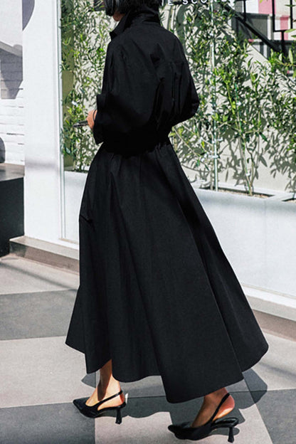 JO | Long-sleeved A-line shirt midi dress in cotton