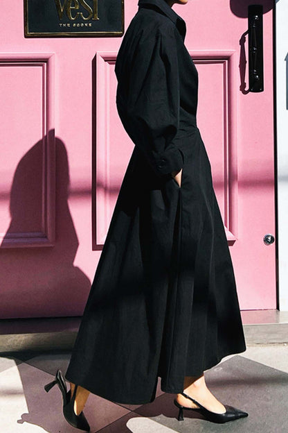 JO | Long-sleeved A-line shirt midi dress in cotton