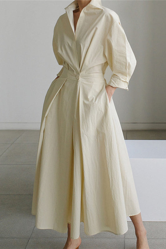 JO | Long-sleeved A-line shirt midi dress in cotton