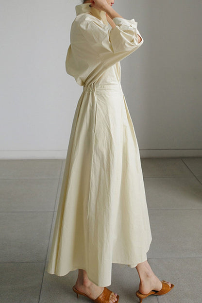 JO | Long-sleeved A-line shirt midi dress in cotton