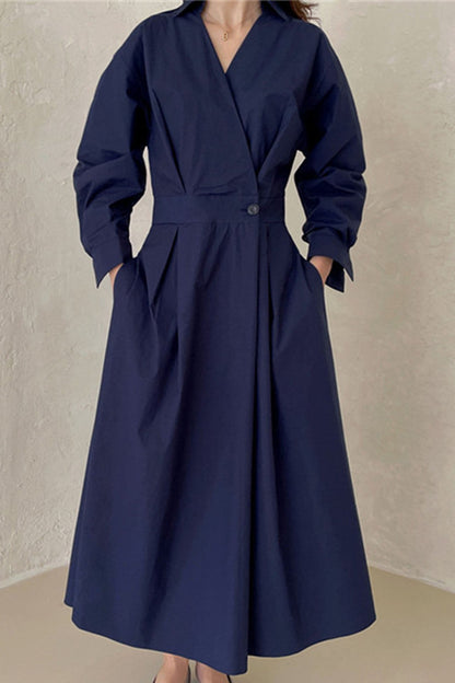 JO | Long-sleeved A-line shirt midi dress in cotton