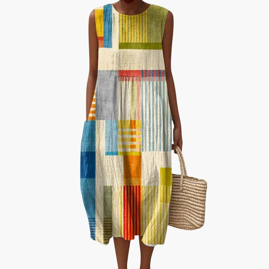 JO | Women's sleeveless midi dress with tie at the back and pockets